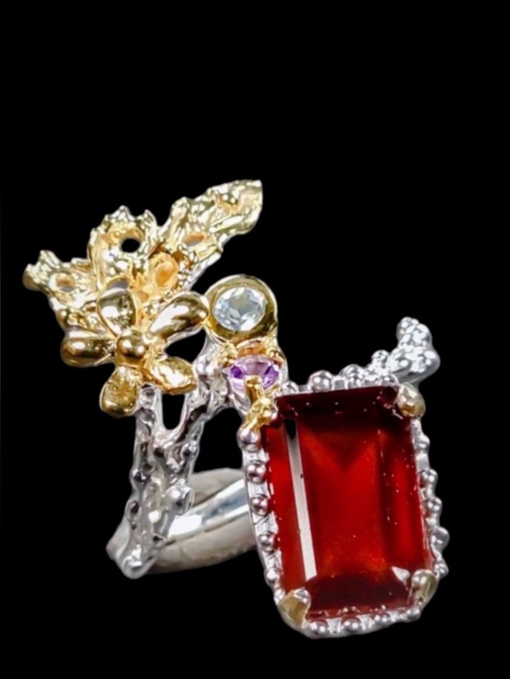 Unique, Artistic,  Genuine Garnet Ring